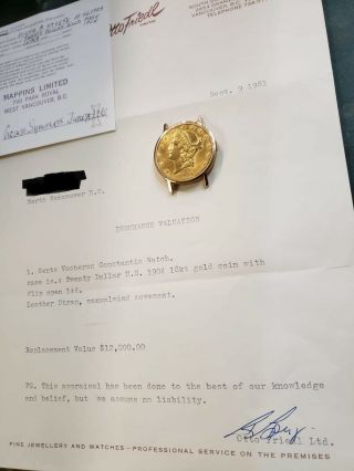 Vacheron Constantin $20 gold coin watch,  1 owner,  rare, 12