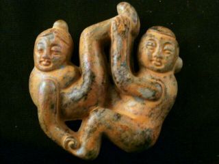 Good Quality Chinese Old Jade Hand Carved 2figures Pendant Q109