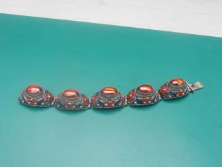 Large Antique Chinese export silver enamel Red stone Bracelet vintage jewellery 4