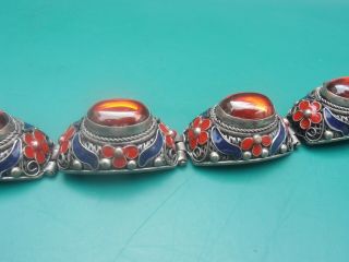 Large Antique Chinese export silver enamel Red stone Bracelet vintage jewellery 5