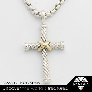David Yurman 925 Sterling Silver & 18k Yellow Gold " X " Cross Pendant 20 "