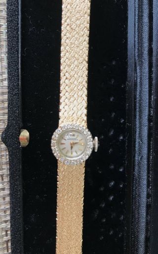 VINTAGE 14K GOLD GIRARD PERREGAUX DIAMOND BEZEL MESH BRACELET WATCH 28G 2