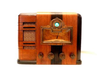 Vintage 30s Old Near Silvertone Restored Green Eye Art Deco Antique Radio