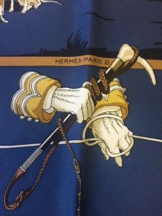 Vintage Hermes Paris Hound Hunting 100 Silk Scarf 3