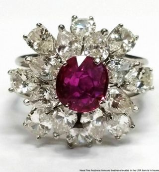 5ctw Fine Diamond 1.  3t Natural Ruby Platinum Vintage 1950 Ballerina Ring Vintage