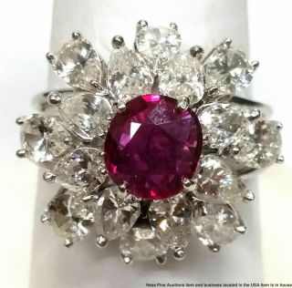 5ctw Fine Diamond 1.  3t Natural Ruby Platinum Vintage 1950 Ballerina Ring Vintage 2