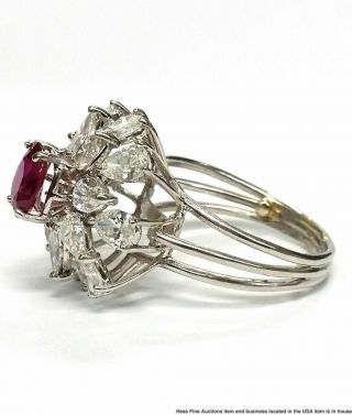 5ctw Fine Diamond 1.  3t Natural Ruby Platinum Vintage 1950 Ballerina Ring Vintage 4