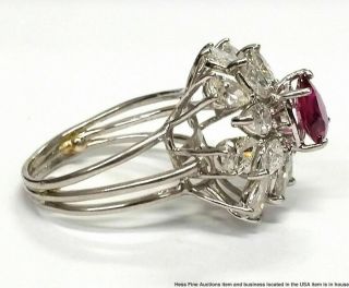 5ctw Fine Diamond 1.  3t Natural Ruby Platinum Vintage 1950 Ballerina Ring Vintage 5