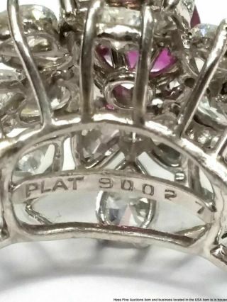 5ctw Fine Diamond 1.  3t Natural Ruby Platinum Vintage 1950 Ballerina Ring Vintage 8