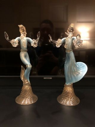 Vintage Murano Art Glass Blue Gold Pair Dancers Rare