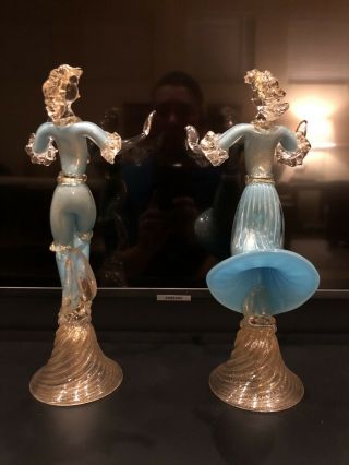 Vintage Murano Art Glass Blue Gold Pair Dancers Rare 2