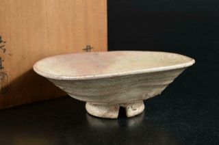 S5916: Japanese Old Hagi - Ware White Glaze Tea Bowl Green Tea Tool W/box