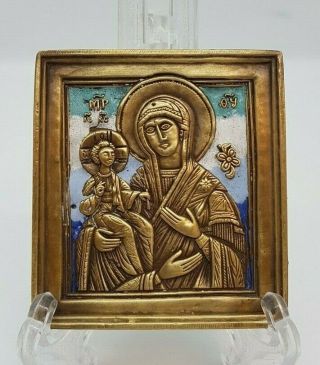 Russia Orthodox Bronze Icon The Virgin Of Three Hands.  Enameled.