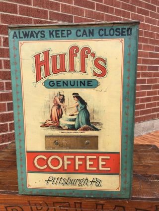 Antique Country Store Advertising Large Tin Display Huffs Coffee Pittsburgh Rare