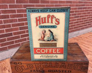 Antique Country Store Advertising Large Tin Display Huffs Coffee Pittsburgh RARE 3