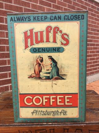 Antique Country Store Advertising Large Tin Display Huffs Coffee Pittsburgh RARE 5
