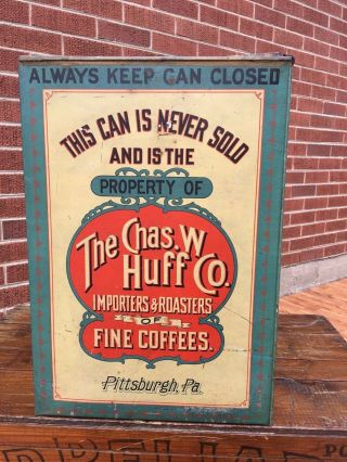 Antique Country Store Advertising Large Tin Display Huffs Coffee Pittsburgh RARE 6