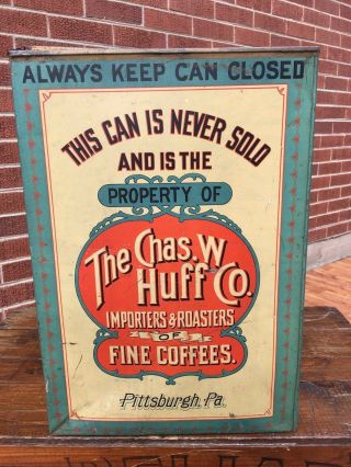 Antique Country Store Advertising Large Tin Display Huffs Coffee Pittsburgh RARE 8
