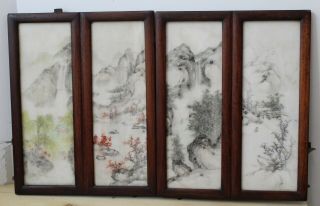 Antique / Vintage Chinese Painted Marble & Wood Scholars Table Screen.
