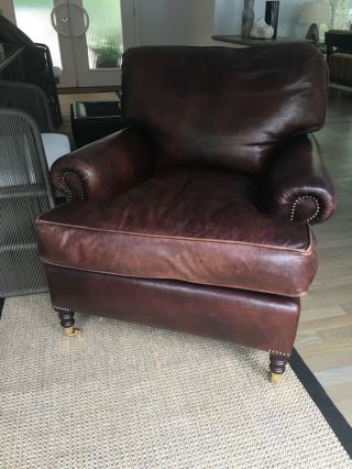 George Smith Medium Leather Armchair Vintage Loose Back Seat Cushions
