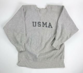 True Vintage Gray Cotton Blend Usma Champion Reverse Weave Warm Up Sweatshirt M