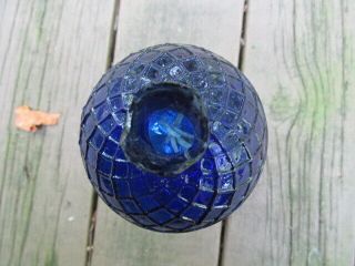 1880 ' s Lattice Pattern Cobalt Blue Glass Target Ball Van Cutsem St Quentin A36 5