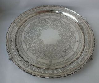 Very Pretty Victorian Engraved Sterling Silver Salver/ Tray 1865/dia 25 Cm/526g