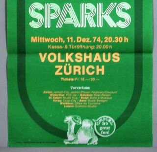 SPARKS - mega rare vintage 1974 concert poster 4