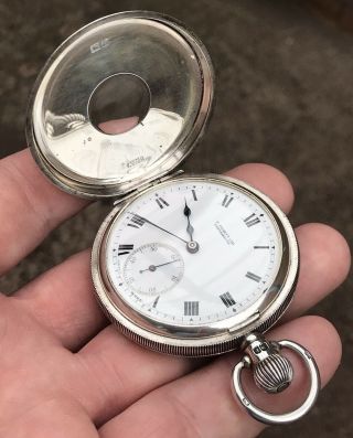 A GENTS VERY FINE QUALITY ANTIQUE SOLID SILVER HALF HUNTER POCKET WATCH,  1926. 12