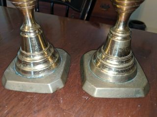 Pair Antique Brass Push - up Candlesticks 19th Century Beehive Design 3
