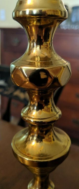 Pair Antique Brass Push - up Candlesticks 19th Century Beehive Design 4