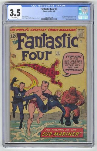 Fantastic Four 4 Cgc 3.  5 Vintage Marvel Comic Key 1st Sa Sub - Mariner Namor