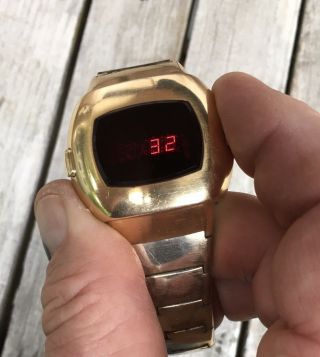 1973 Pulsar P3 Time Computer LED Watch Wristwatch 14k Gold Filled 4