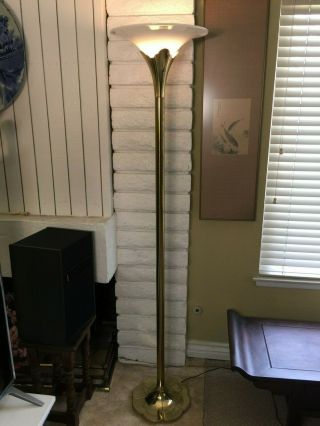 Vintage Brass Lily Lotus Stiffel Torchiere Floor Lamp,  67 " Tall,  14 3/4 " Dia