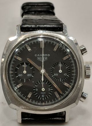 VINTAGE TAG HEUER CAMARO,  COLLECTIBLE CHRONOGRAPH MEN ' S WATCH LEATHER BAND 2