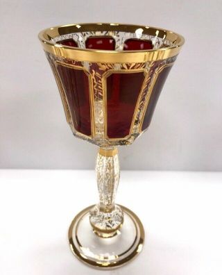 Moser Set of Six Rare Red & Gold Bohemian Wine Glasses Goblets 2