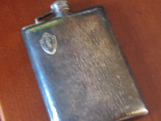 Vintage Large Sterling Silver Flask Attached Lid Great Patina