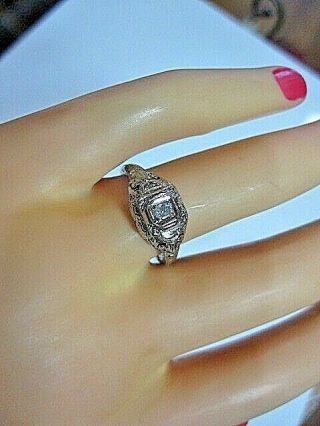 True Antique Best Detail Art Deco 18k White Gold Filigree Diamond Ring