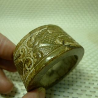 Exquisite Chinese Jade Old Jade Hand - Carved Jade Ring 221