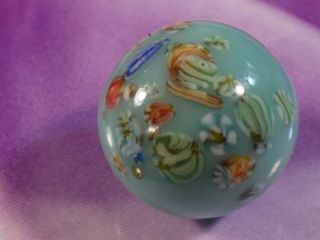 Vintage Japanese Millefiori Aqua Glass Bead Large And Size 14.  5 Mm Monster Tops