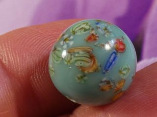 VINTAGE JAPANESE MILLEFIORI AQUA GLASS BEAD LARGE AND SIZE 14.  5 MM MONSTER TOPS 2