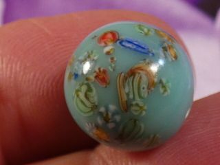 VINTAGE JAPANESE MILLEFIORI AQUA GLASS BEAD LARGE AND SIZE 14.  5 MM MONSTER TOPS 3