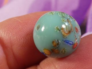 VINTAGE JAPANESE MILLEFIORI AQUA GLASS BEAD LARGE AND SIZE 14.  5 MM MONSTER TOPS 5