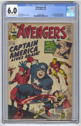 Avengers 4 Cgc 6.  0 Vintage Marvel Comic Mega Key 1st Silver Age Captain America