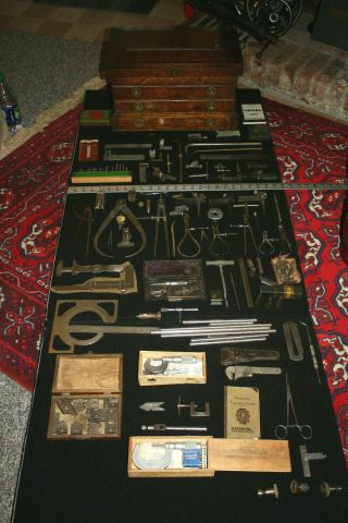 Antique Machinist Chest Complete With Contents And Tools -