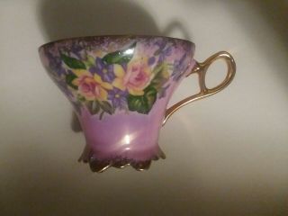 ROYAL HALSEY Footed PINK with Roses IRIDESCENT Tea Cup and Saucer Rare - Vintage 4