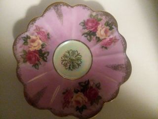 ROYAL HALSEY Footed PINK with Roses IRIDESCENT Tea Cup and Saucer Rare - Vintage 6