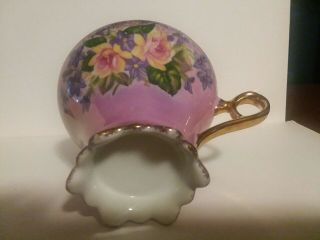 ROYAL HALSEY Footed PINK with Roses IRIDESCENT Tea Cup and Saucer Rare - Vintage 7