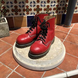 Vtg Doc Dr Martens Boots Made In England Uk 6 Us Mens 7 Steel Toe Red 1988