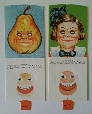 2 Vintage Paper Puppet Doll Punch Out Folding Pull Toy Antique Lithograph
